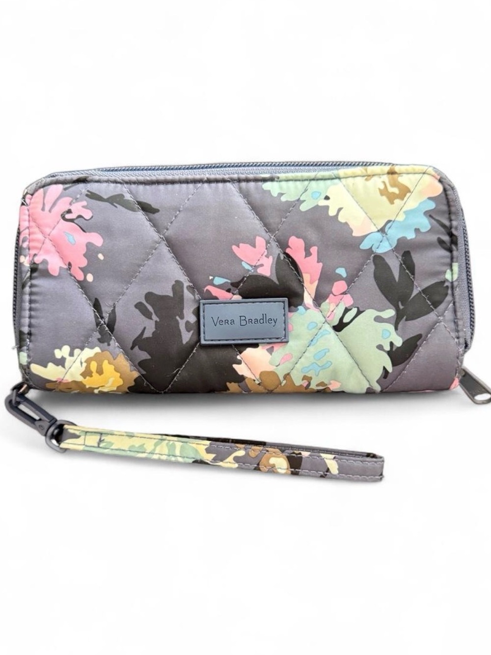 VERA BRADLEY slate blue puffer floral wristlet wallet. Great condition, clean.